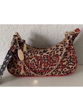 VON DUTCH Brown Red Cheetah Leopard Animal Print Shoulder Bag W/Charms NEW